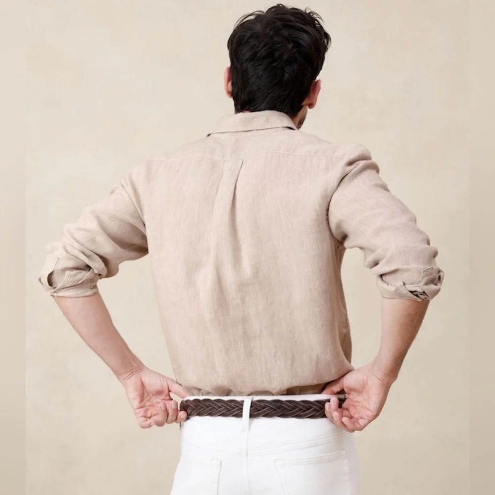 NWT Banana Republic Slim Fit Brown Linen Shirt Men’s Sz S (#804341)
